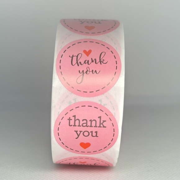 100 thank you stickers l 1 in round shipping supplies | pink stickers - Picture 2 of 4